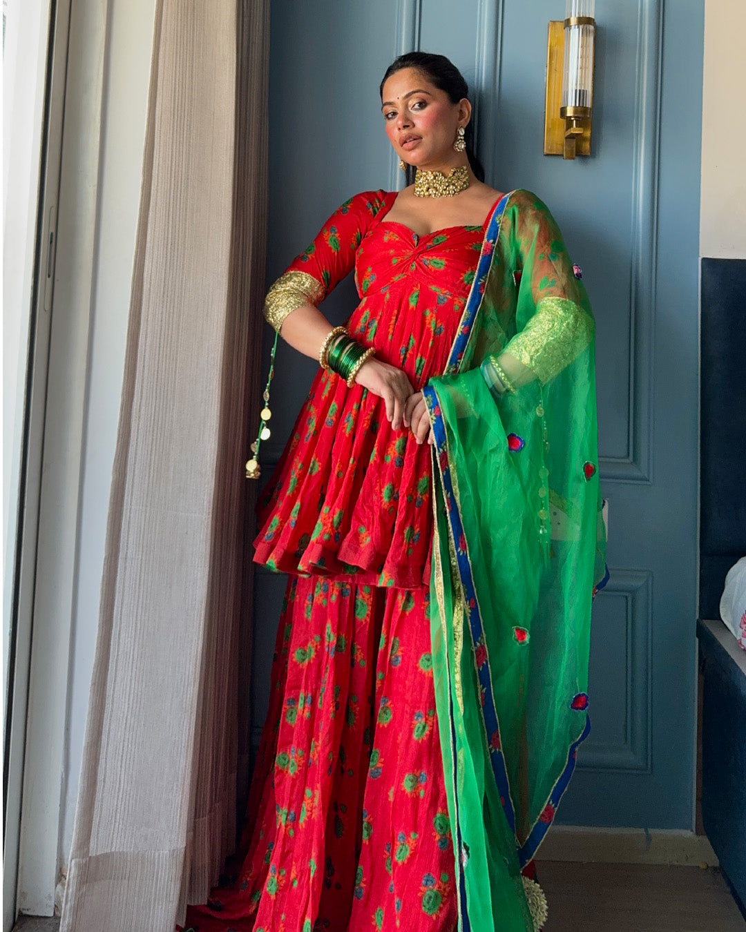 Rekha in Red Suit Set