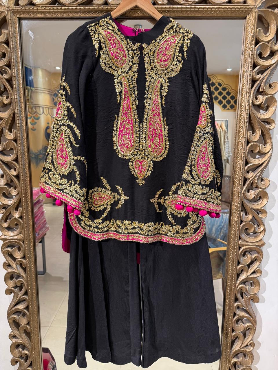 Midnight Noir Hand-Embroidered Kurta Set with Pants