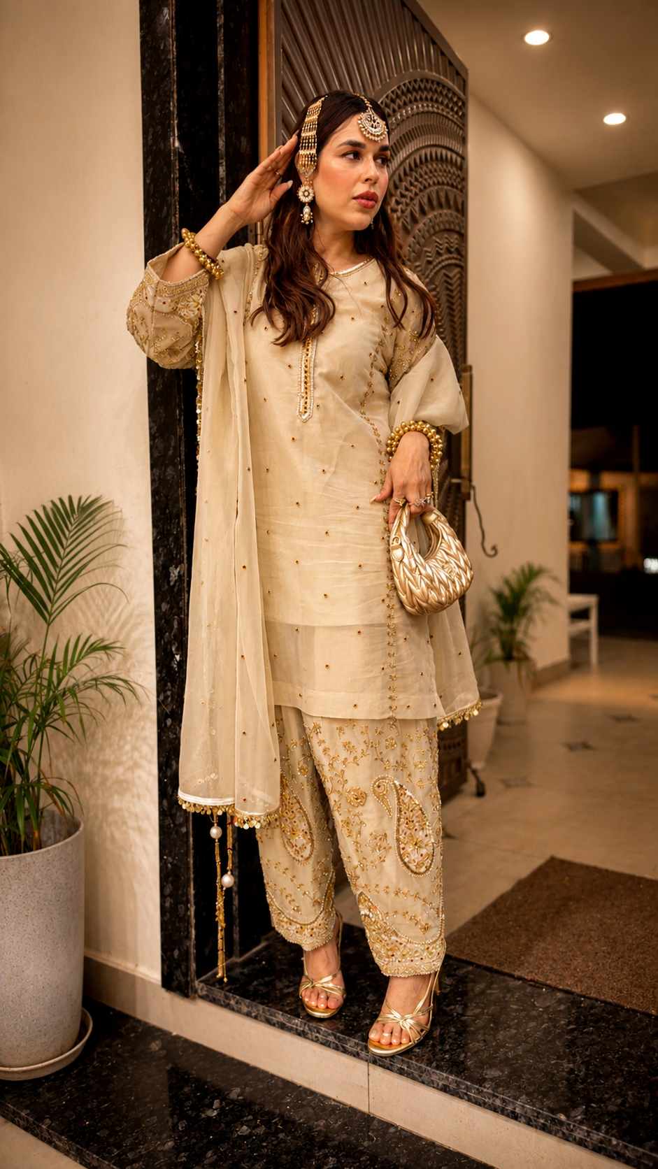 Pure Glass Silk Zardozi Ensemble