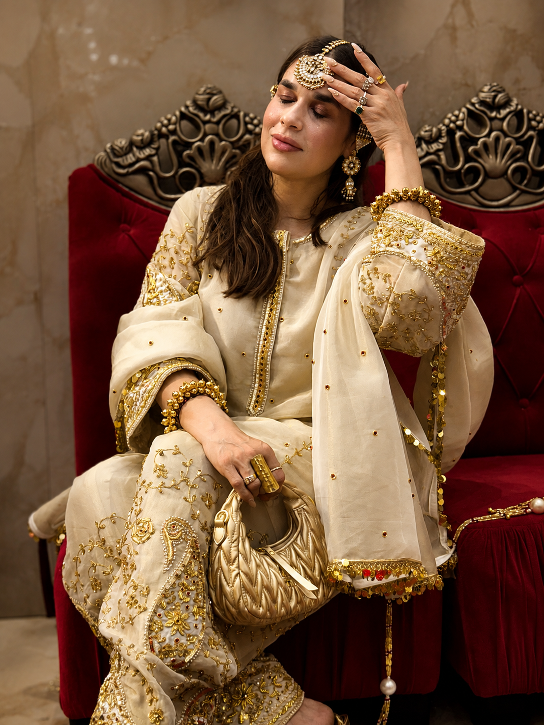 Pure Glass Silk Zardozi Ensemble