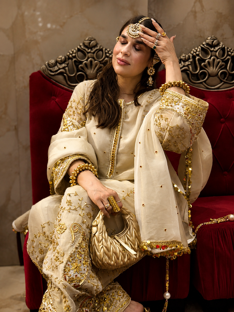 Pure Glass Silk Zardozi Ensemble