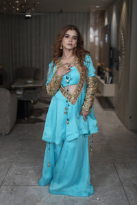 Aqua Noor Hand-Embellished Sharara Set