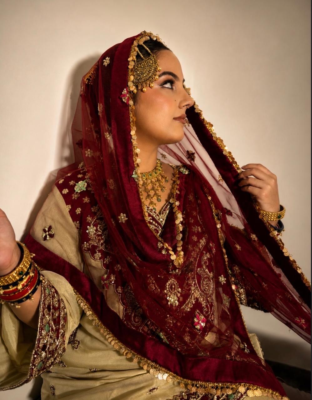 Mughal Heritage Glass Silk Suit with Zardozi Handwork