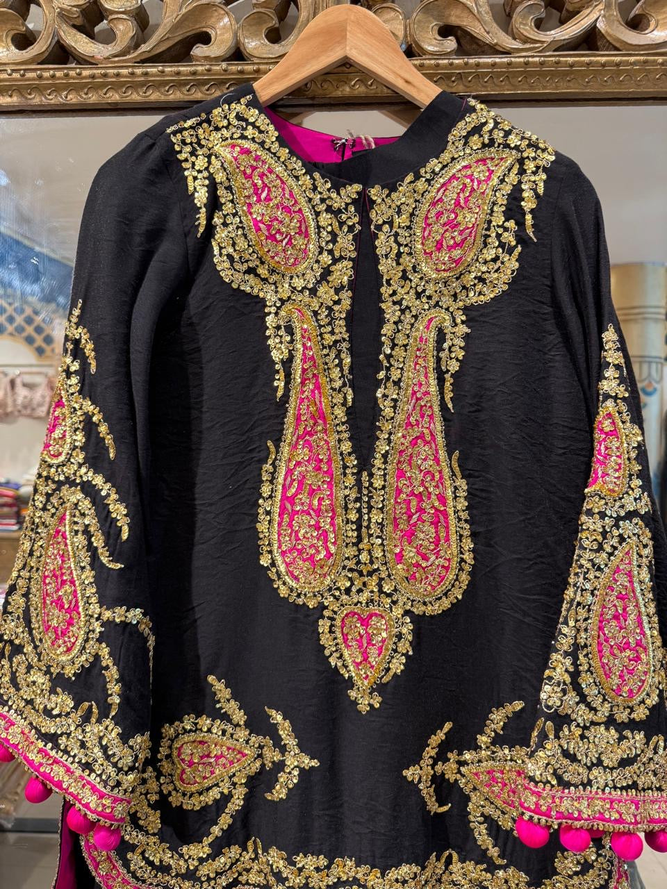 Midnight Noir Hand-Embroidered Kurta Set with Pants