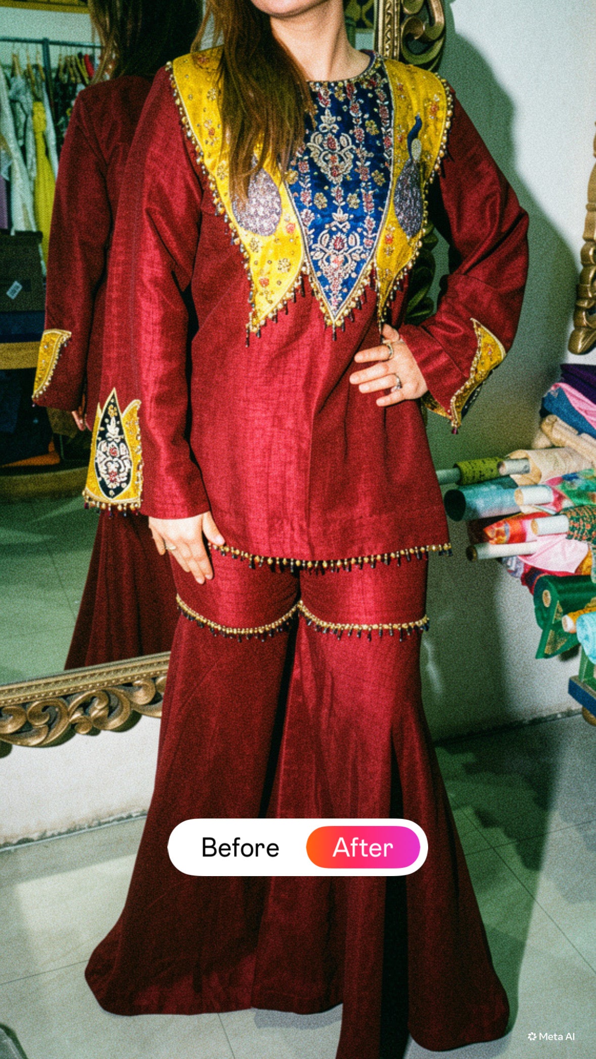 Rajwadi Mughal Handcrafted Kurta & Flared Pants Set