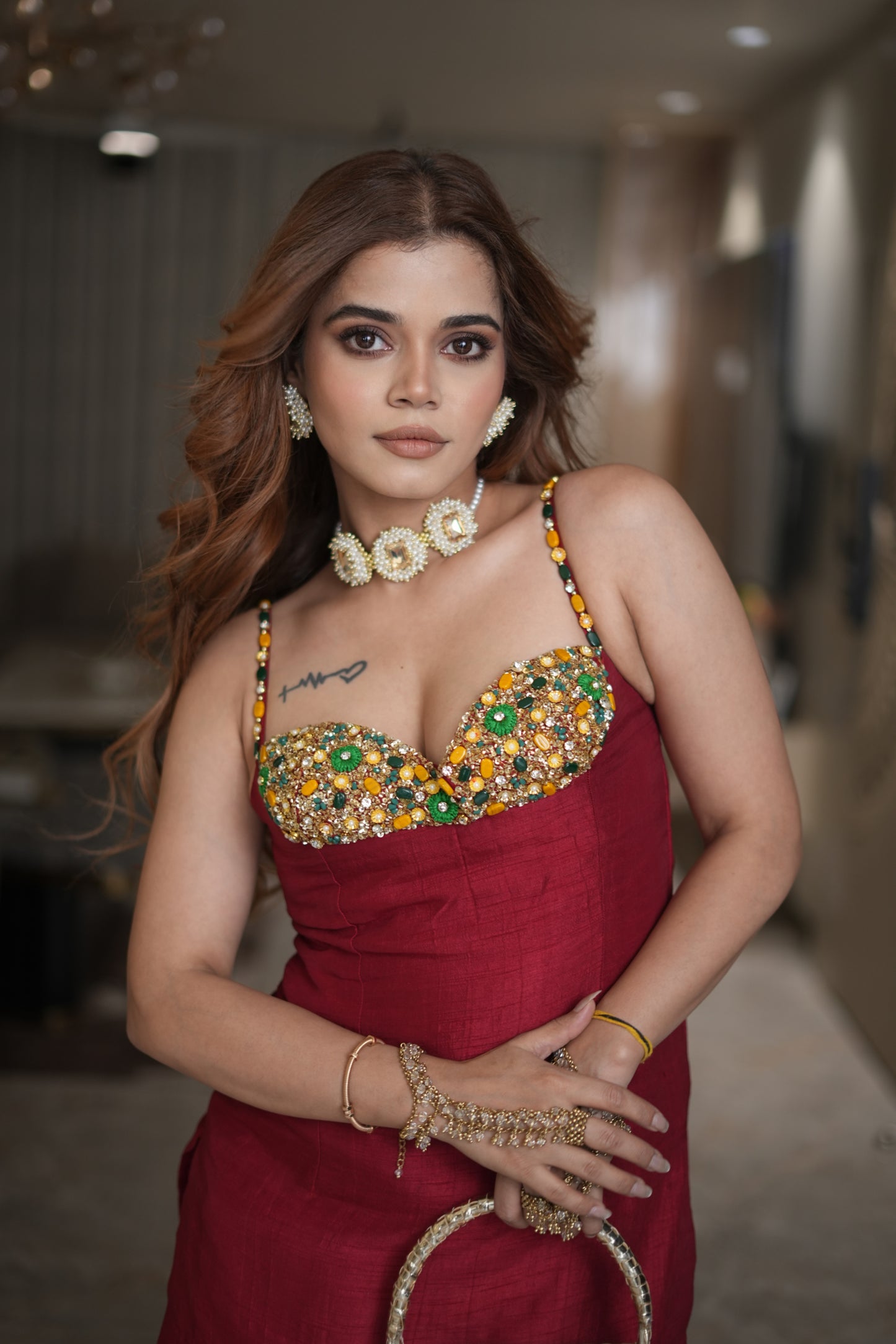 Crimson Royale Hand-Embellished Co-ord Set