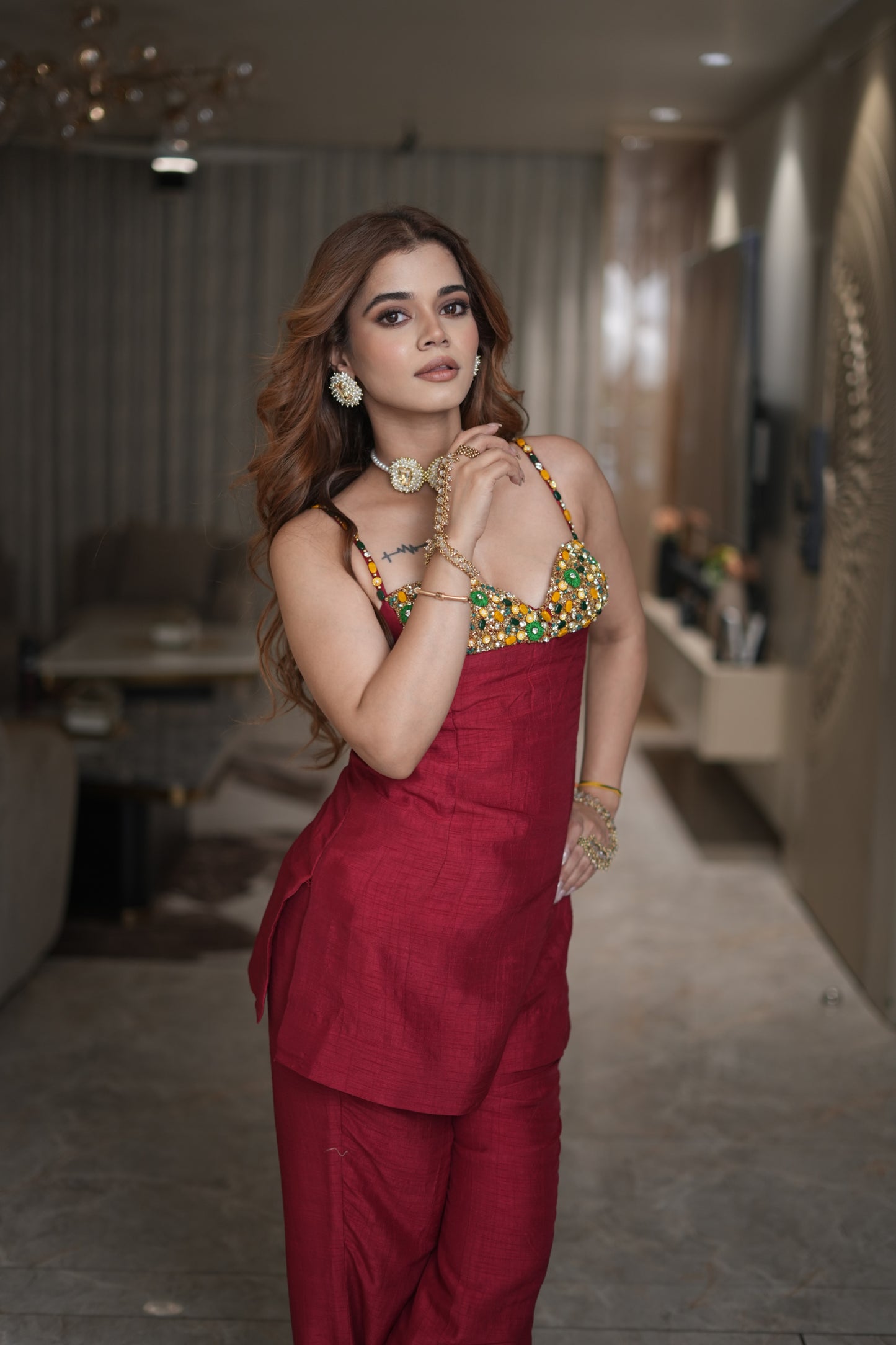 Crimson Royale Hand-Embellished Co-ord Set