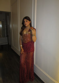 Garnet Red Stone Work Couture Gown
