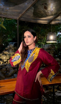 Rajwadi Mughal Handcrafted Kurta & Flared Pants Set