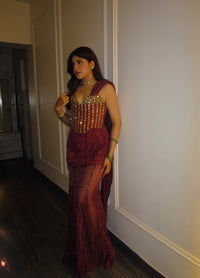 Garnet Red Stone Work Couture Gown