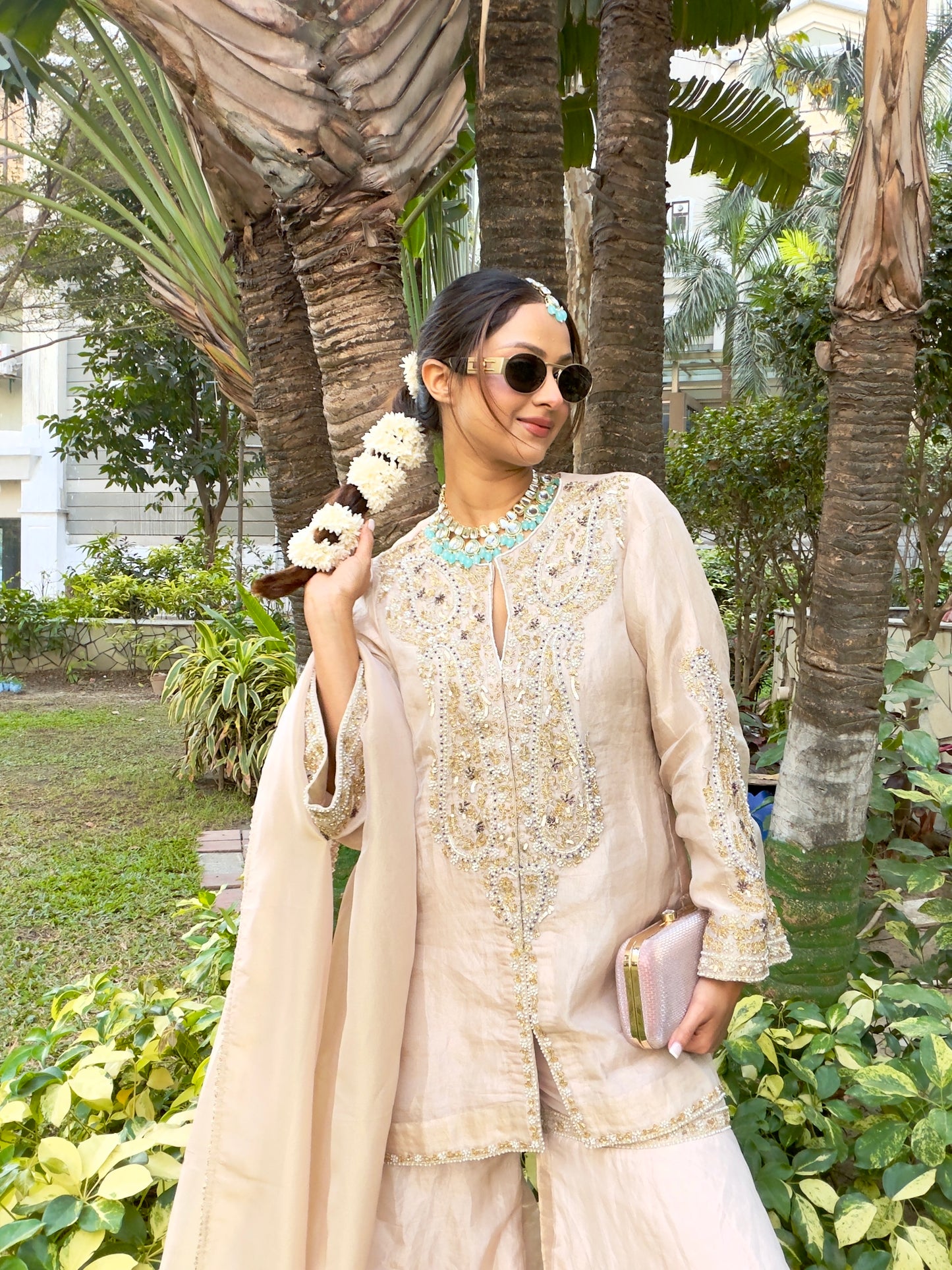 Ivory Hand-Embroidered Kurta Sharara Set with Dupatta