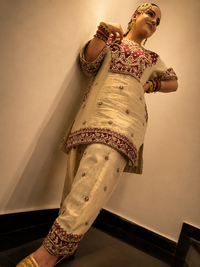 Mughal Heritage Glass Silk Suit with Zardozi Handwork