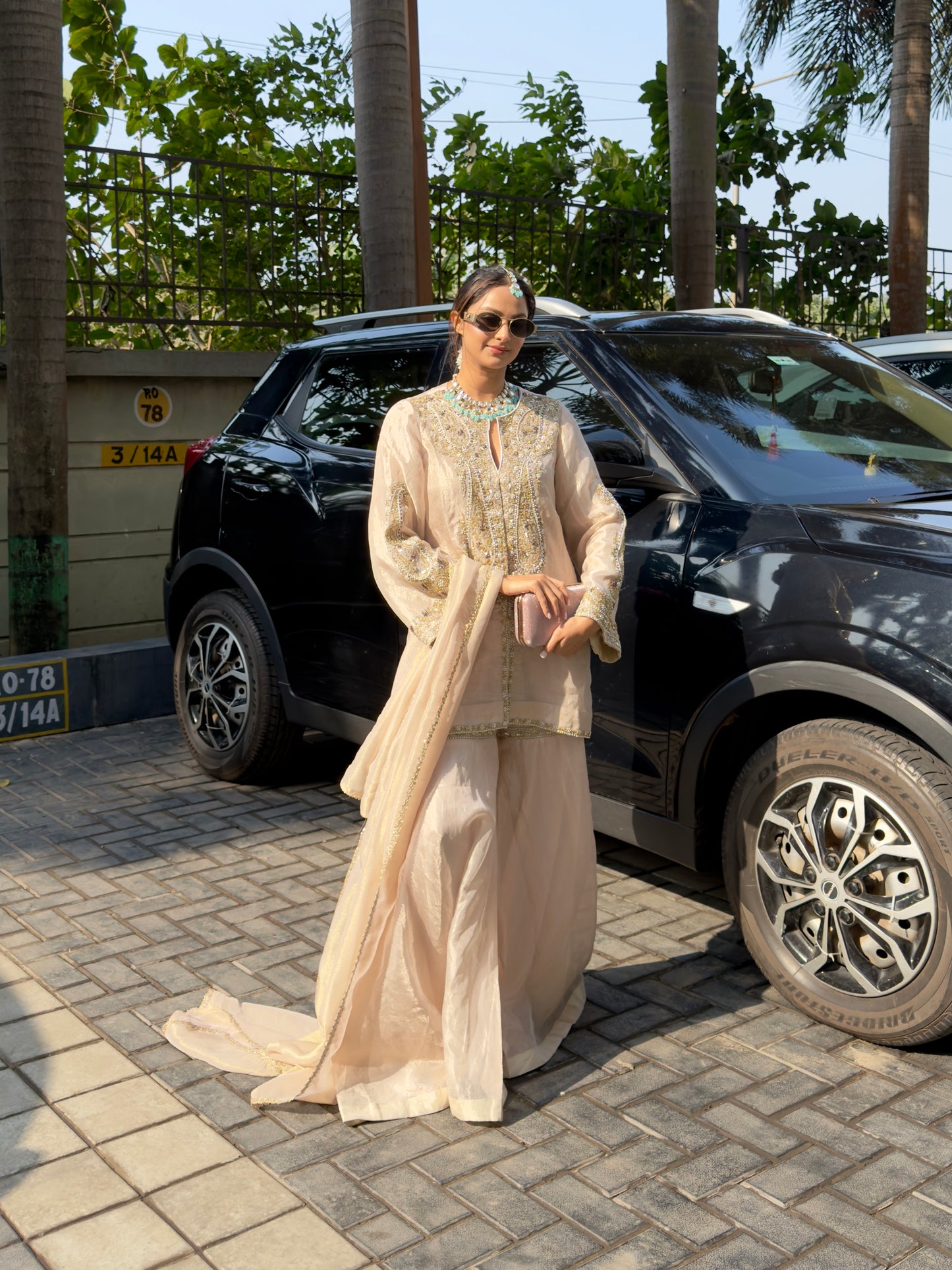 Ivory Hand-Embroidered Kurta Sharara Set with Dupatta