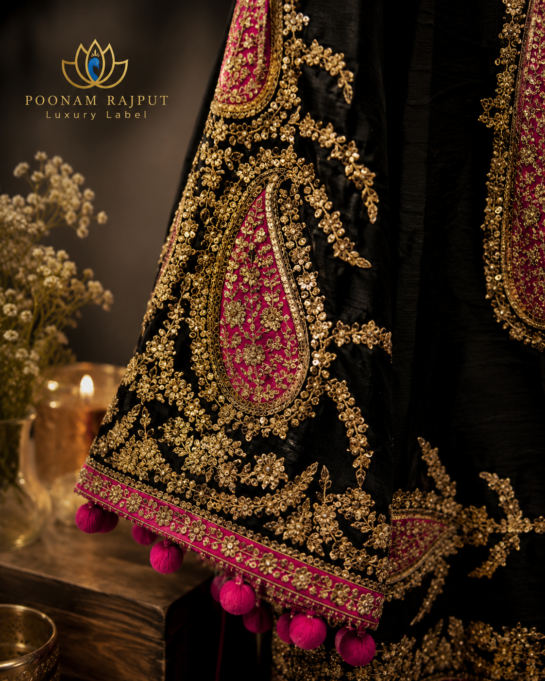 Midnight Noir Hand-Embroidered Kurta Set with Pants