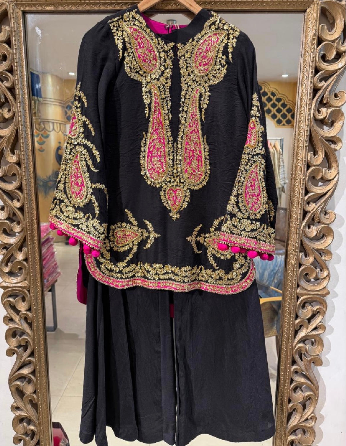 Midnight Noir Hand-Embroidered Kurta Set with Pants