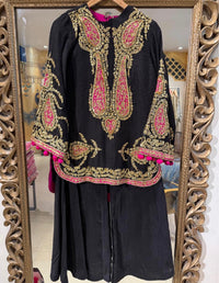 Midnight Noir Hand-Embroidered Kurta Set with Pants