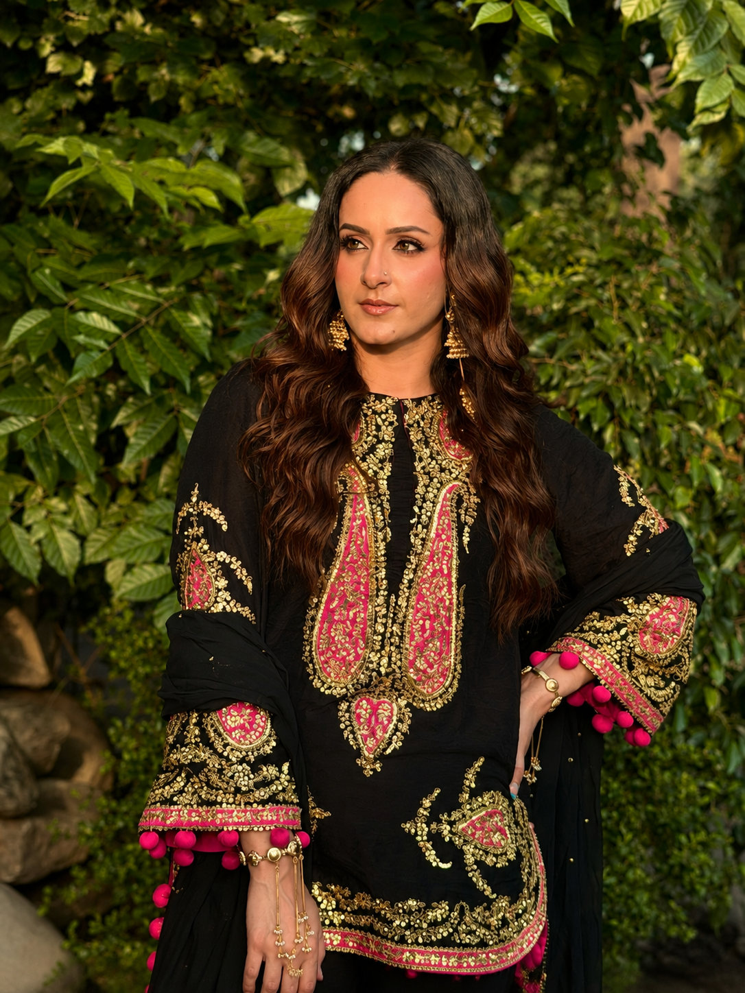 Midnight Noir Hand-Embroidered Kurta Set with Pants