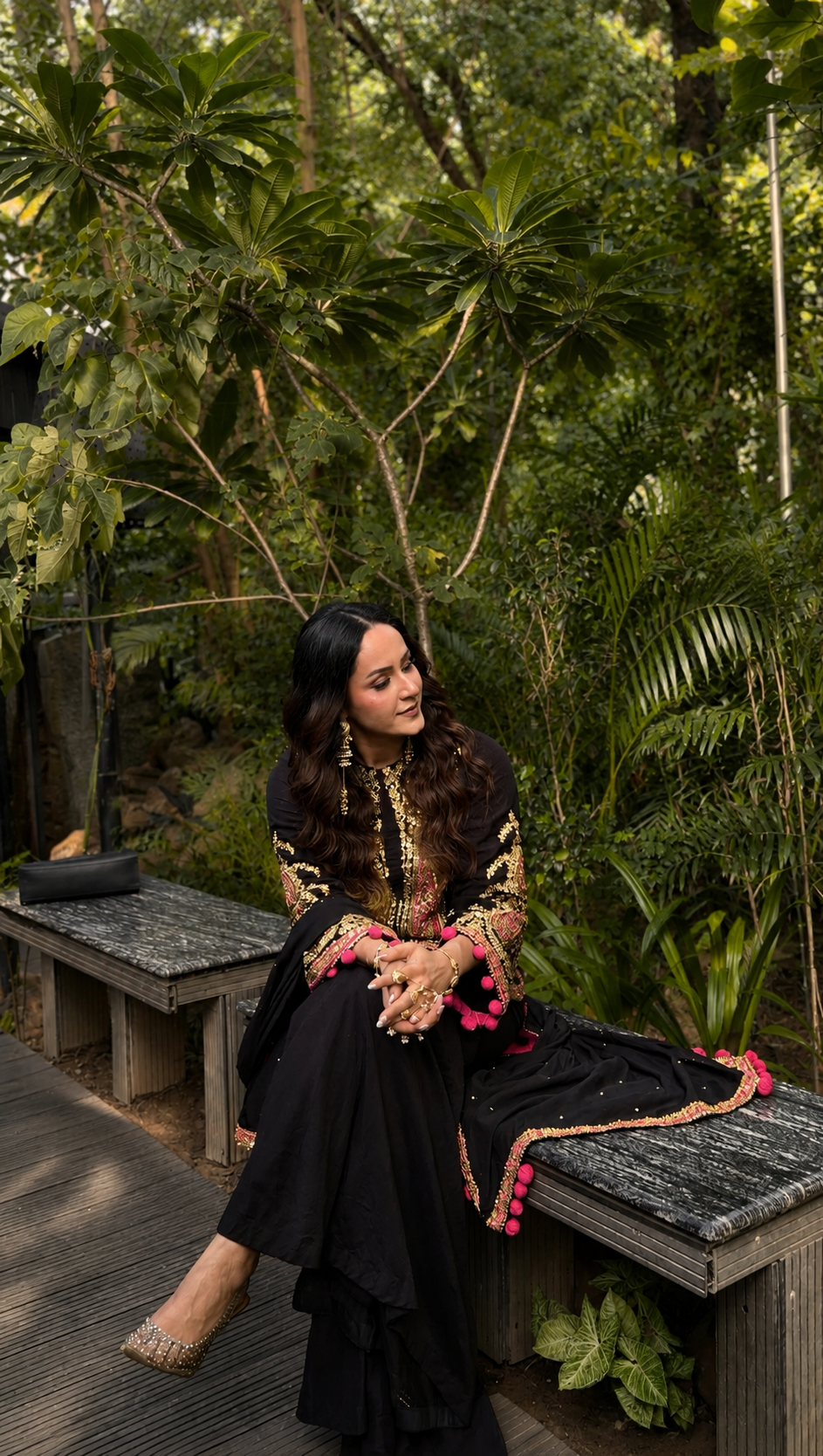 Midnight Noir Hand-Embroidered Kurta Set with Pants