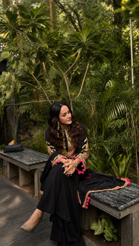 Midnight Noir Hand-Embroidered Kurta Set with Pants