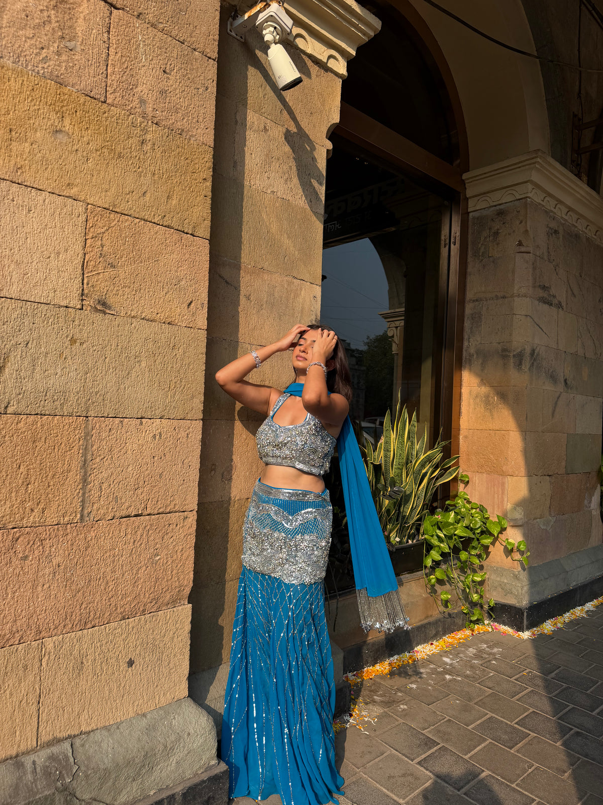 Jalpari In Teal Crystal Drape set