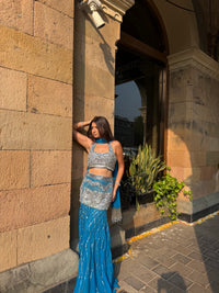 Jalpari In Teal Crystal Drape set