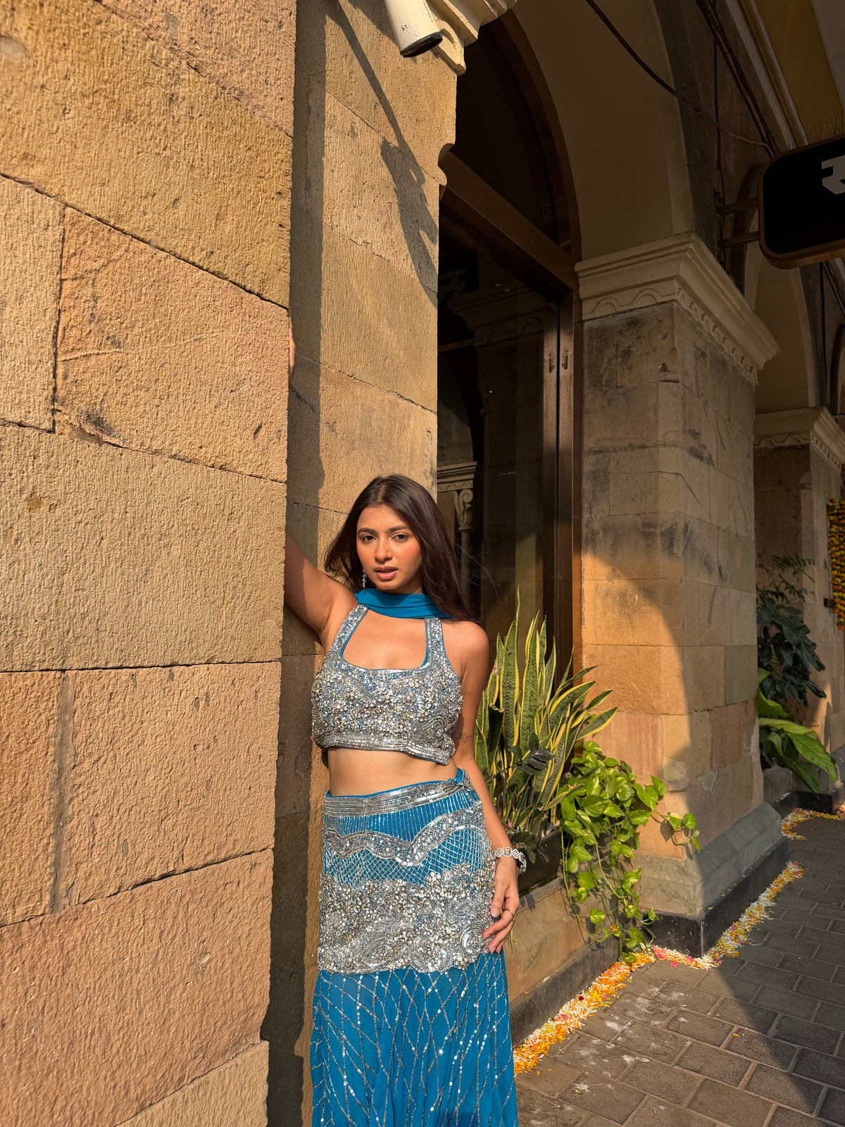 Jalpari In Teal Crystal Drape set