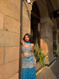 Jalpari In Teal Crystal Drape set