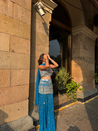 Jalpari In Teal Crystal Drape set