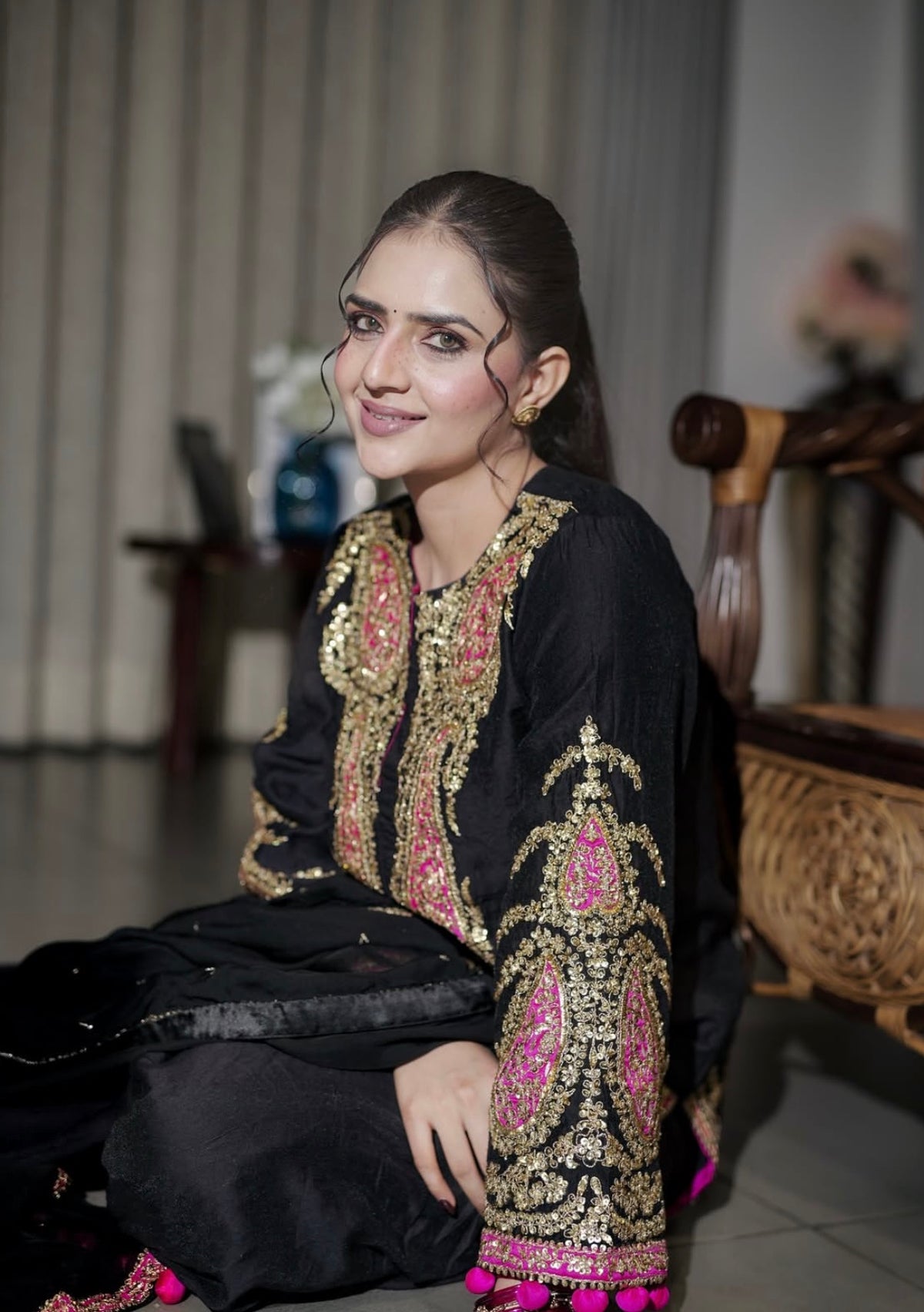 Midnight Noir Hand-Embroidered Kurta Set with Pants