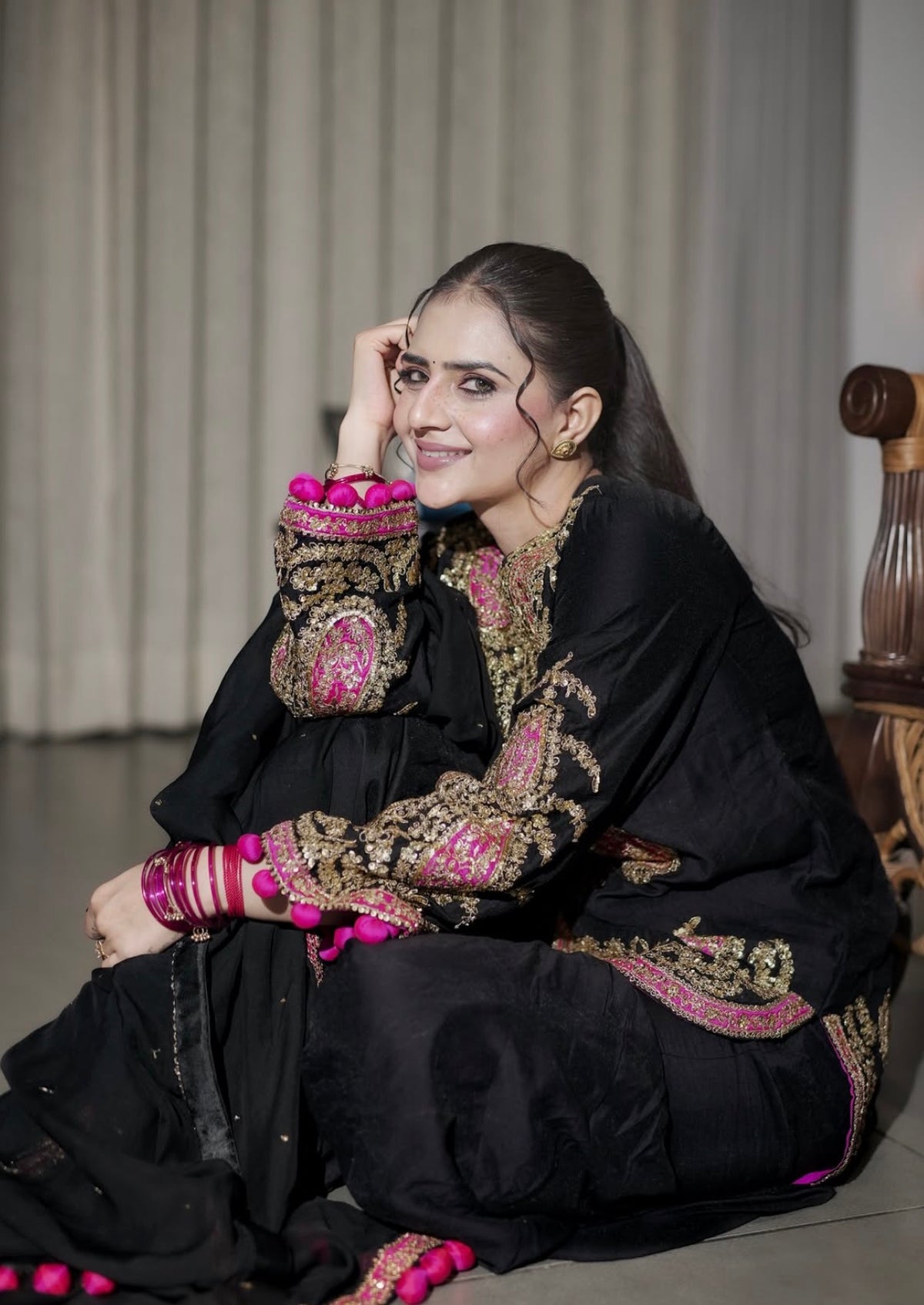 Midnight Noir Hand-Embroidered Kurta Set with Pants