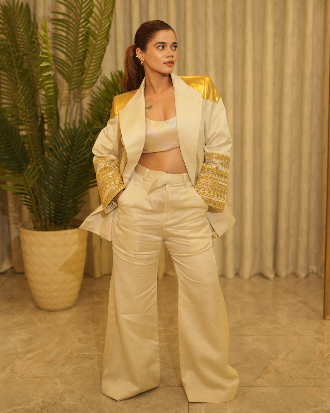 Gold Shoulder Blazer Set