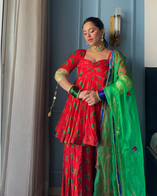 Rekha in Red Suit Set