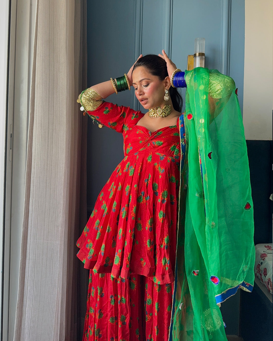 Rekha in Red Suit Set
