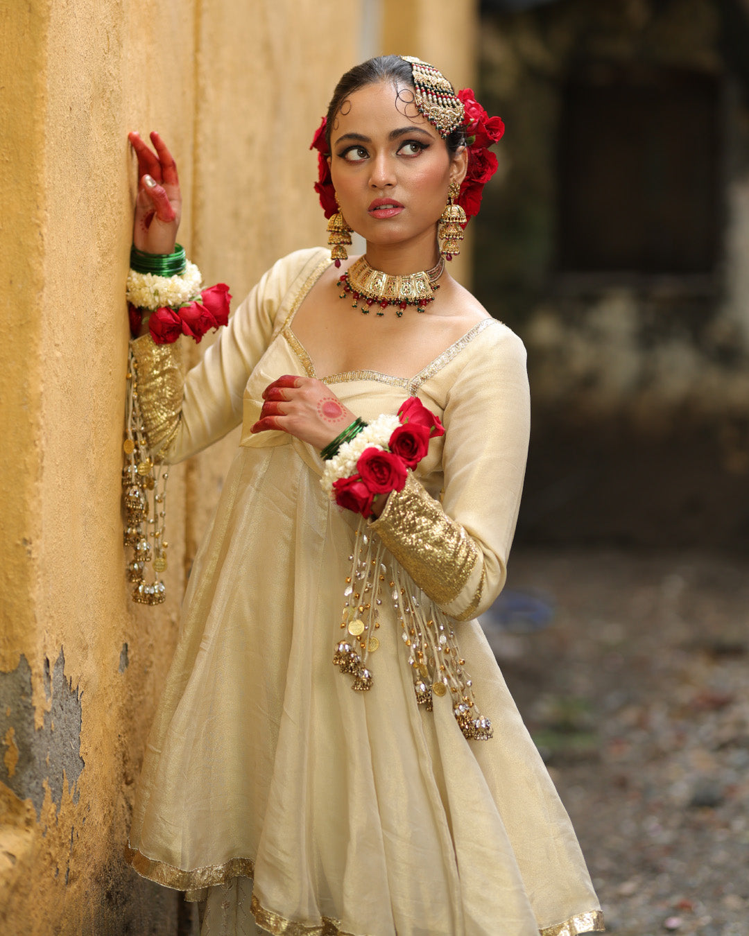 Gold Peplum Sharara Set