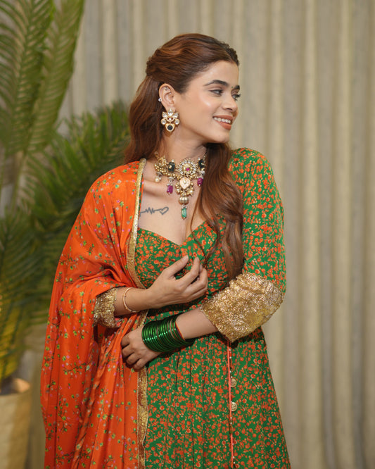 Rekha in Green Suit Set